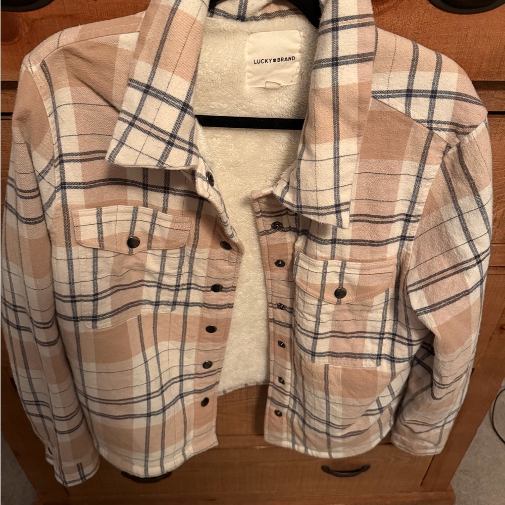 Lucky Brand Cream and Gray Plaid Shirt